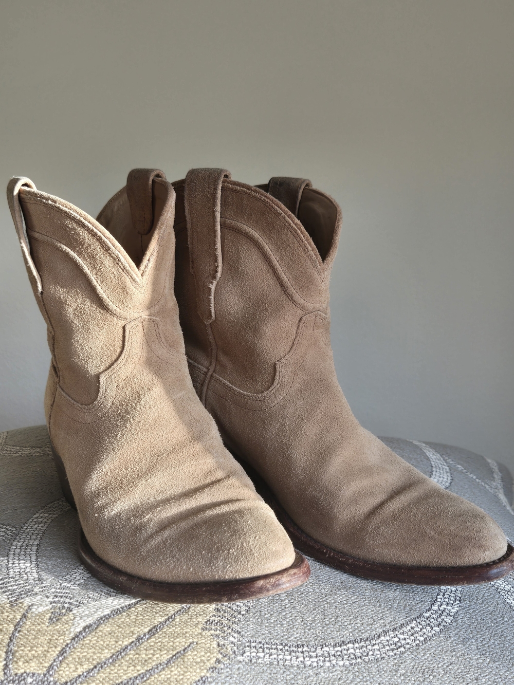 Tecovas Lucy Suede Ankle Western Boots - Taupe